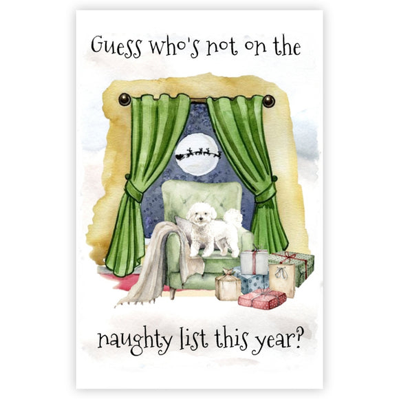 Bichon Frise Dog Christmas Card, Funny Bichon Frise Christmas Card.