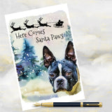 Boston Terrier Dog Christmas Card, Funny Boston Terrier Christmas Art Card