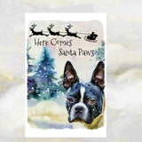 Boston Terrier Dog Christmas Card, Funny Boston Terrier Christmas Art Card