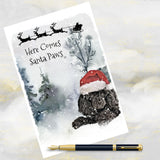 Poodle Dog Christmas Card, Funny Black Poodle Dog Christmas Art Card