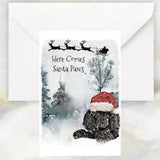 Poodle Dog Christmas Card, Funny Black Poodle Dog Christmas Art Card
