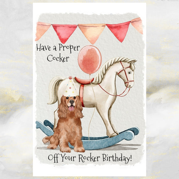 Cocker Spaniel Dog Birthday Card, Funny Golden/Red Cocker Spaniel Greetings Card