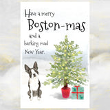 Boston Terrier Dog Christmas Card, Boston Terrier Dog, Funny Dog Greetings Card, Dog Christmas Cards, Boston Terrier Greetings Card.