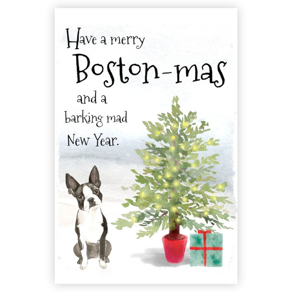 Boston Terrier Dog Christmas Card, Boston Terrier Dog, Funny Dog Greetings Card, Dog Christmas Cards, Boston Terrier Greetings Card.