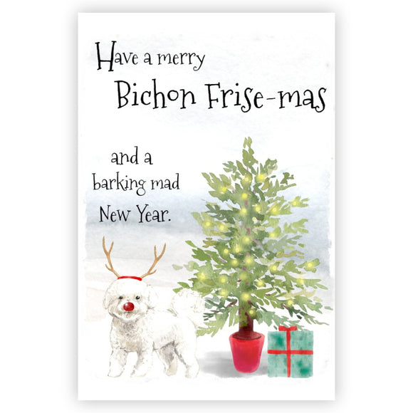 Bichon Frise Christmas Card, Funny Dog Christmas Card, Bichon Frise Dog Greetings Card.