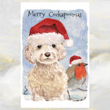 Cockapoo Dog Christmas Card, Cockapoo Dog, Cockapoo Dog Greetings Card, Cockapoo and Robin Christmas Greetings Card, Dog Christmas Card..