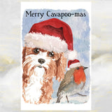 Cavapoo Dog Christmas Card, Cavapoo Dog, Cavapoo Dog Greetings Card, Cavapoo and Robin Christmas Greetings Card, Dog Christmas Card.