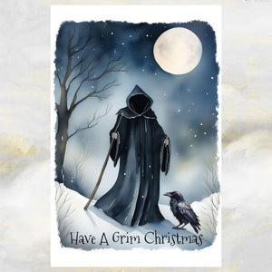 Grim Reaper and Raven Christmas Card