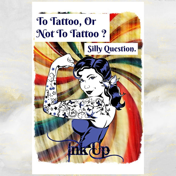 Tattoo Girl Greetings Card, To Ink or Not to Ink.