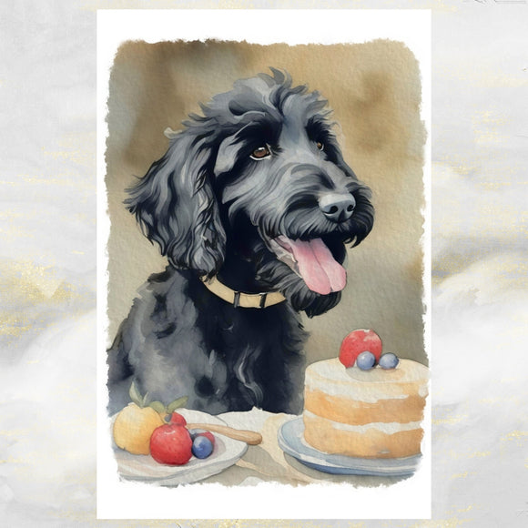 Black Labradoodle Dog Art Greetings Card