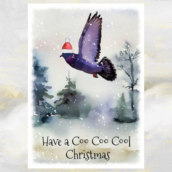 Pigeon Christmas Card, Funny Pigeon Christmas Art Card