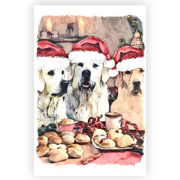 Golden Retriever Dogs Christmas Card, Golden Retrievers Christmas Art Card.