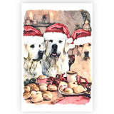 Golden Retriever Dogs Christmas Card, Golden Retrievers Christmas Art Card.