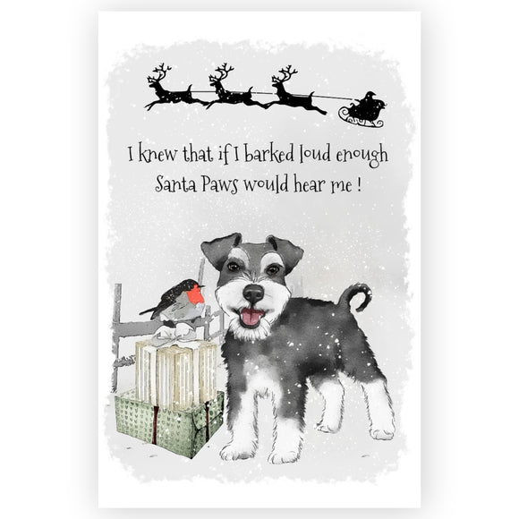 Schnauzer Dog Christmas Card, Funny Schnauzer Dog Christmas Scene Xmas Card