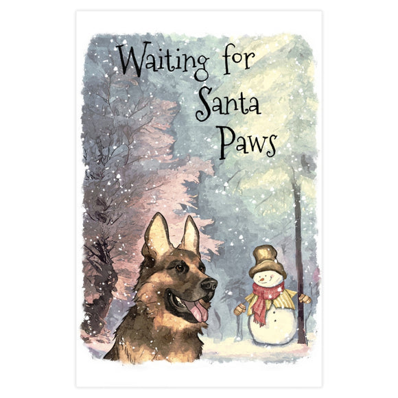 German Shepherd Dog Christmas Card, German Shepherd Christmas Art Card.