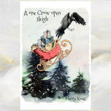 Gothic Crow Christmas Greetings Card, Crow and Sleigh Christmas Card, Goth Xmas.