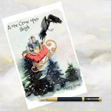 Gothic Crow Christmas Greetings Card, Crow and Sleigh Christmas Card, Goth Xmas.