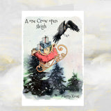 Gothic Crow Christmas Greetings Card, Crow and Sleigh Christmas Card, Goth Xmas.