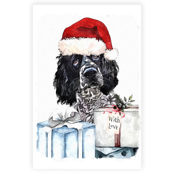 Springer Spaniel Dog Christmas Card, Springer Dog Christmas Art Card.