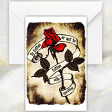 Gothic Roses Greetings Card, Gothic Horror, Goth Tattoo, Tattoo, Tattoo Card, Roses Tattoo Style Greetings Card.
