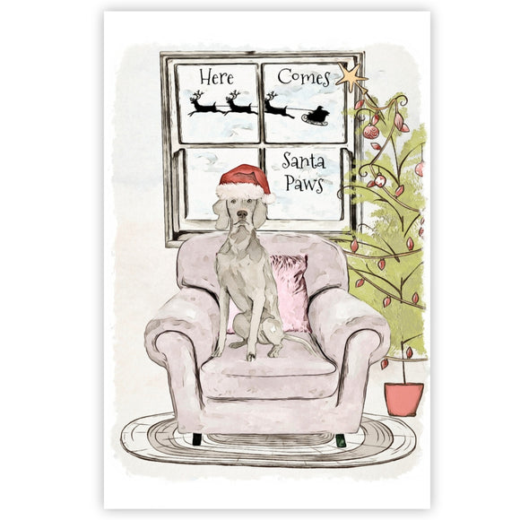 Weimaraner Dog Christmas Card, Funny Weimaraner Christmas Art Card