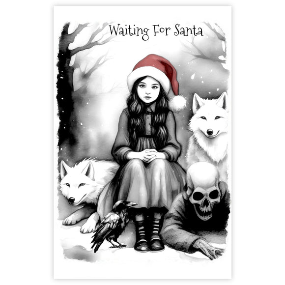 Gothic Girl & Wolves Christmas Card