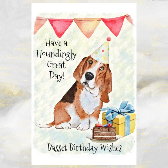 Basset Hound Birthday Card, Cute Basset Hound Dog Greetings Card