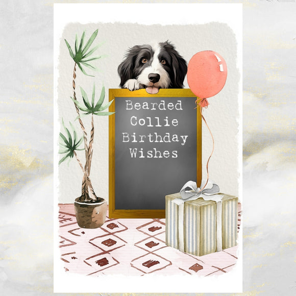 Bearded Collie Dog Birthday Greetings Card