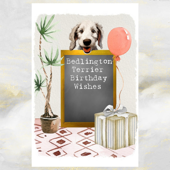 Bedlington Terrier Dog Birthday Greetings Card