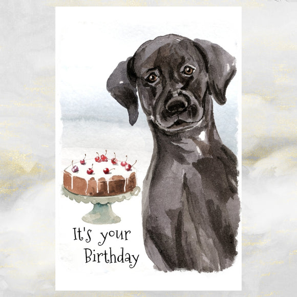 Black Labrador Dog Birthday Card, Black Labrador Greetings Card, Black Lab Dog.