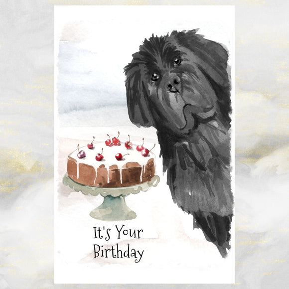 Black Newfoundland Dog Birthday Card, Black Newfie Dog Greetings Card