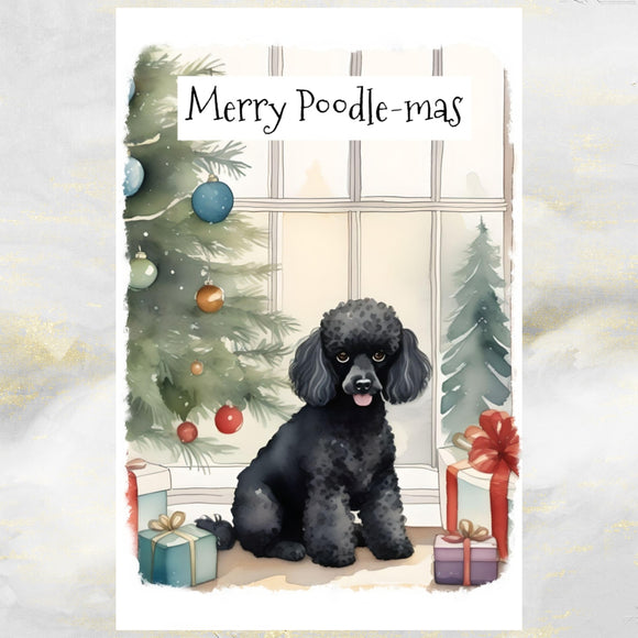 Black Poodle Dog Christmas Card