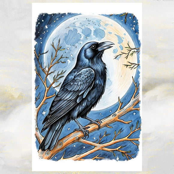 Gothic Raven by Moonlight Art Greetings Card