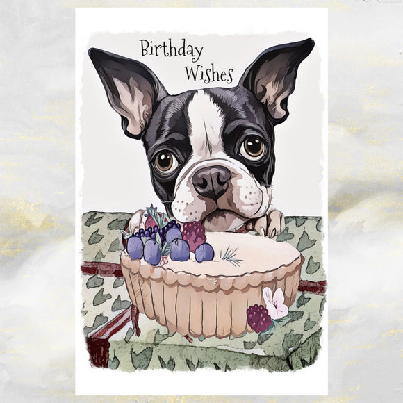 Cute Boston Terrier Dog Birthday Wishes Card