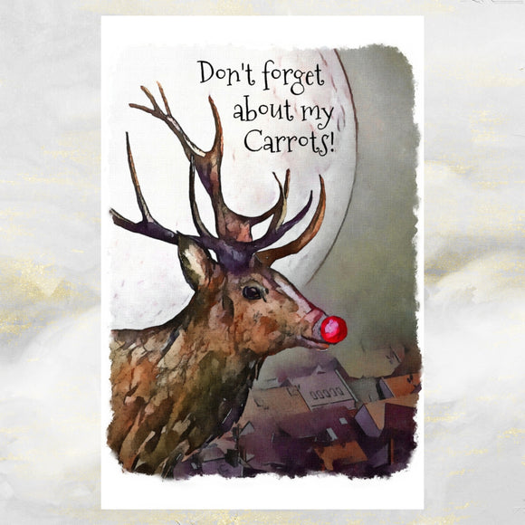 Rudolph the Red Nosed Reindeer Christmas Card, Funny Christmas Greetings Card.