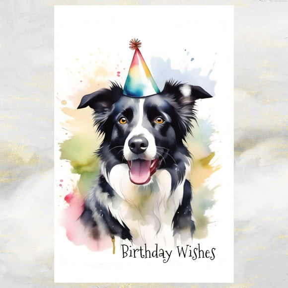 Border Collie Dog Art Birthday Wishes Card
