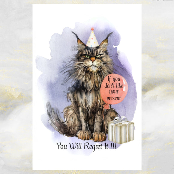 Funny Maine Coon Cat Birthday Card
