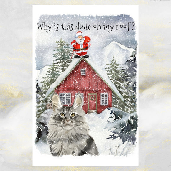 Maine Coon Cat Christmas Card, Funny Maine Coon Christmas Greetings Card.