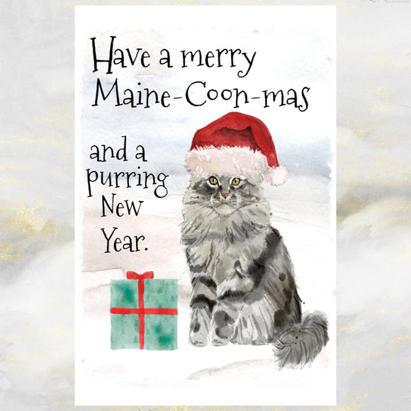 Maine Coon Cat Christmas Card, Cat Cards, Funny Cat Greetings Card, Maine Coon Cat Card, Maine Coon Cat, Cats, Cat Christmas Card.