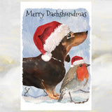 Dachshund Dog Christmas Card, Dachshund Dog, Dachshund Dog Greetings Card, Dachshund and Robin Christmas Greetings Card, Dog Christmas Card.