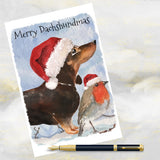 Dachshund Dog Christmas Card, Dachshund Dog, Dachshund Dog Greetings Card, Dachshund and Robin Christmas Greetings Card, Dog Christmas Card.