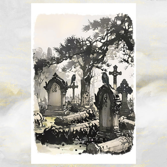 Gothic Graveyard Scene Greetings Card.