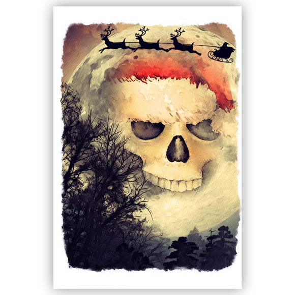 Gothic Santa Art Christmas Card, Santa Skull Art Greetings Card, Goth Xmas Card .