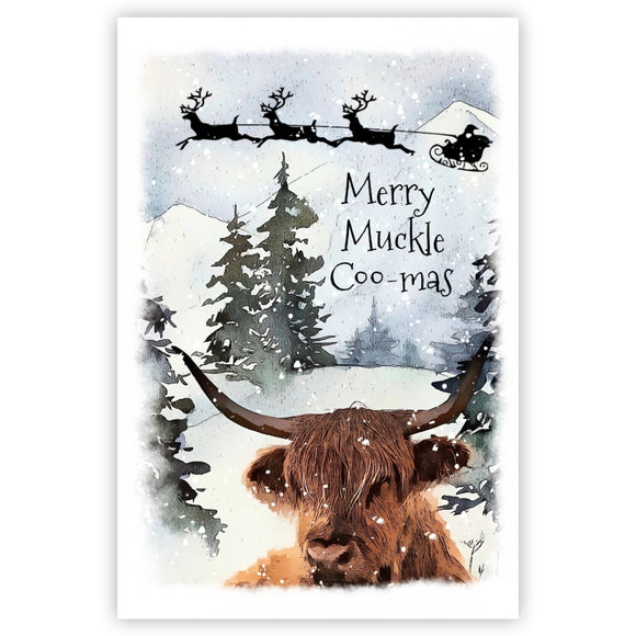 Scottish Highland Cow Christmas Card, Funny Muckle Coo Christmas Card