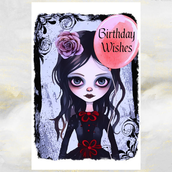 Goth Girl Art Birthday Wishes Card