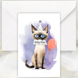 Funny Siamese Cat Birthday Greetings Card