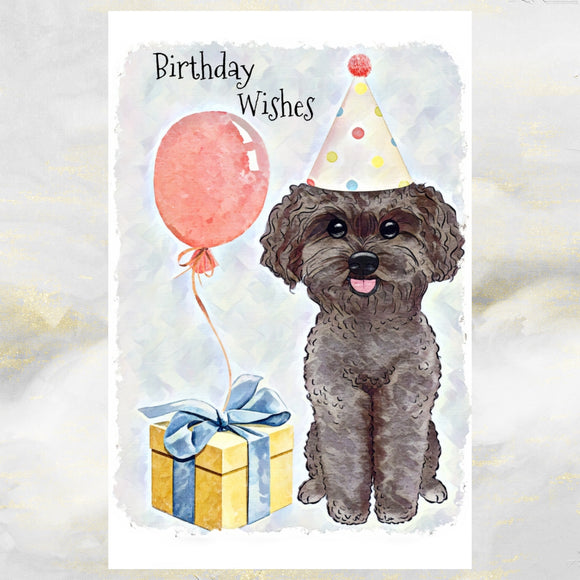 Black Poodle Dog Birthday Card, Cute Poodle Dog Greetings Card