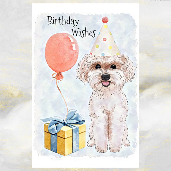 White Poodle Dog Birthday Card, Cute Poodle Dog Greetings Card