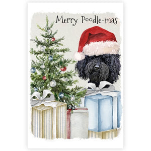 Poodle Dog Christmas Card, Black Poodle Christmas Art Card.