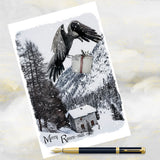 Gothic Raven Christmas Greetings Card, Raven Art Christmas Scene, Goth Xmas Card.